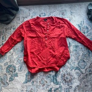 J.Crew Popover Bold Orange Blouse XLarge Buttoned Lightweight Breezy Top